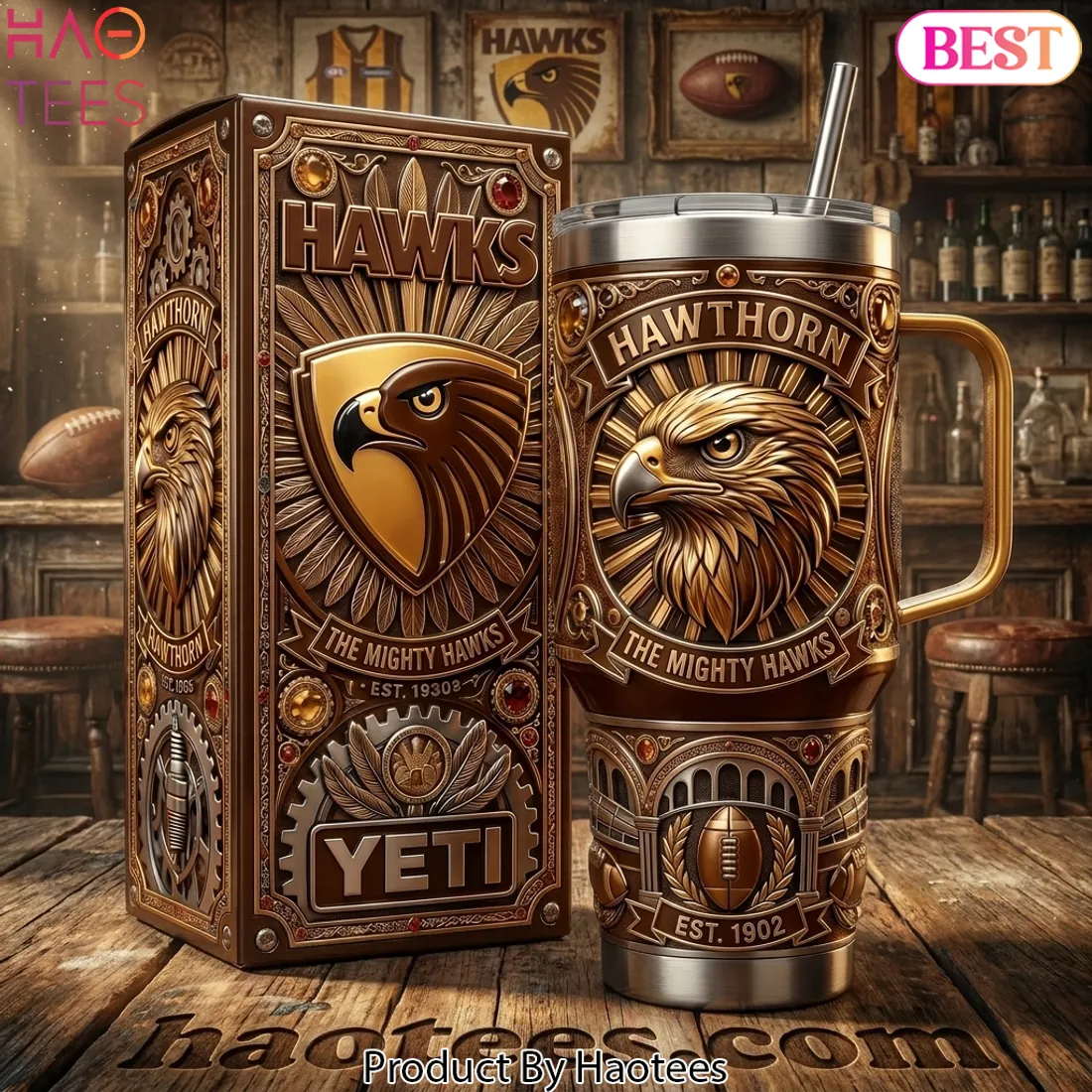Hawthorn Hawks AFL Premium 40oz Tumbler With Handle Hawthorn Hawks AFL Premium 40oz Tumbler With Handle