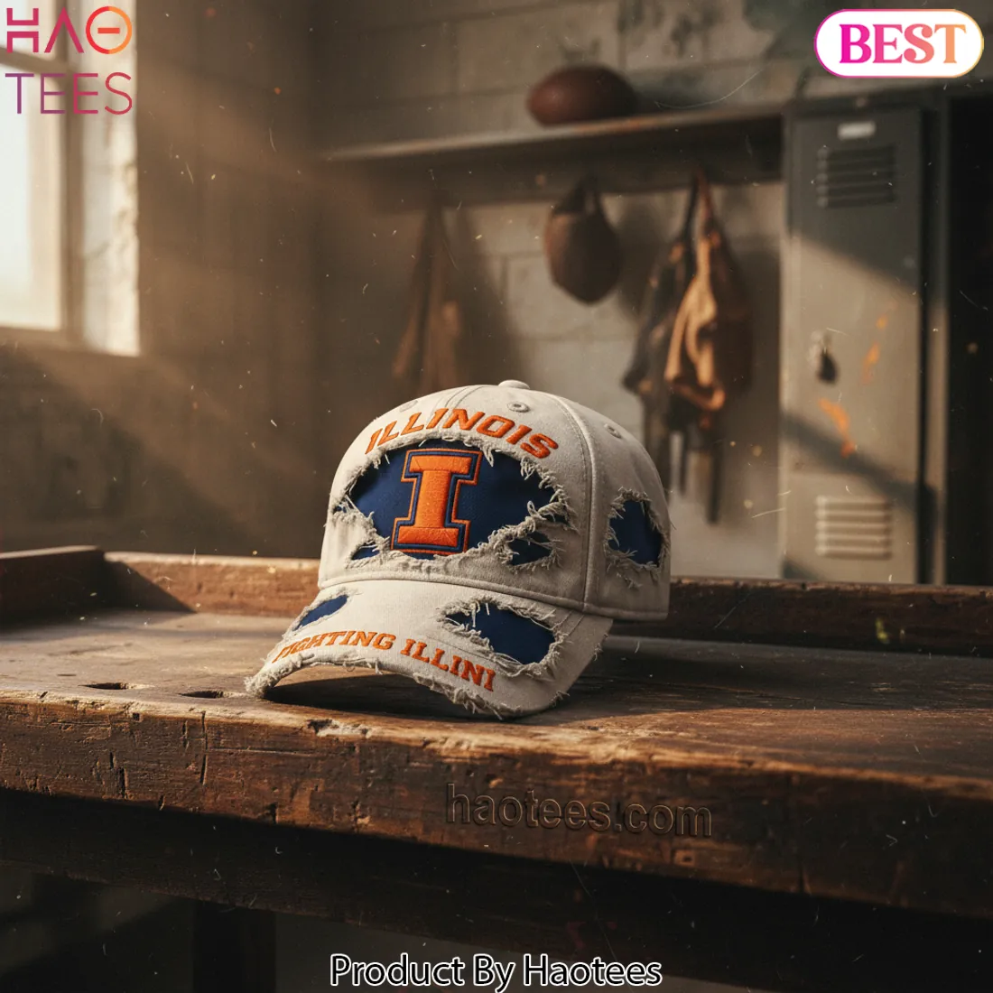 ILLINOIS Fighting Illini Distressed Embroidered Baseball Cap ILLINOIS Fighting Illini Distressed Embroidered Baseball Cap