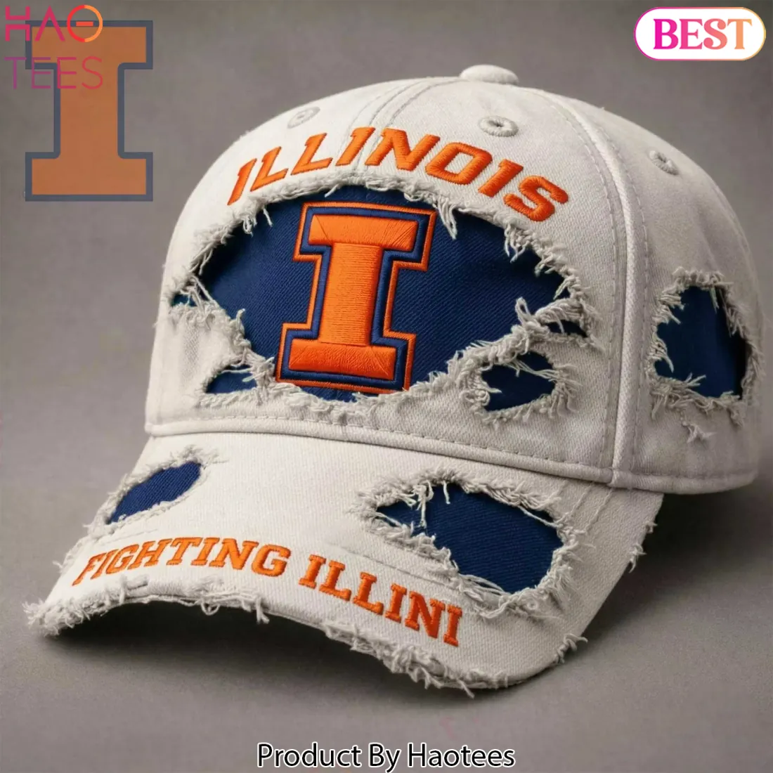 ILLINOIS Fighting Illini Distressed Embroidered Baseball Cap ILLINOIS Fighting Illini Distressed Embroidered Baseball Cap