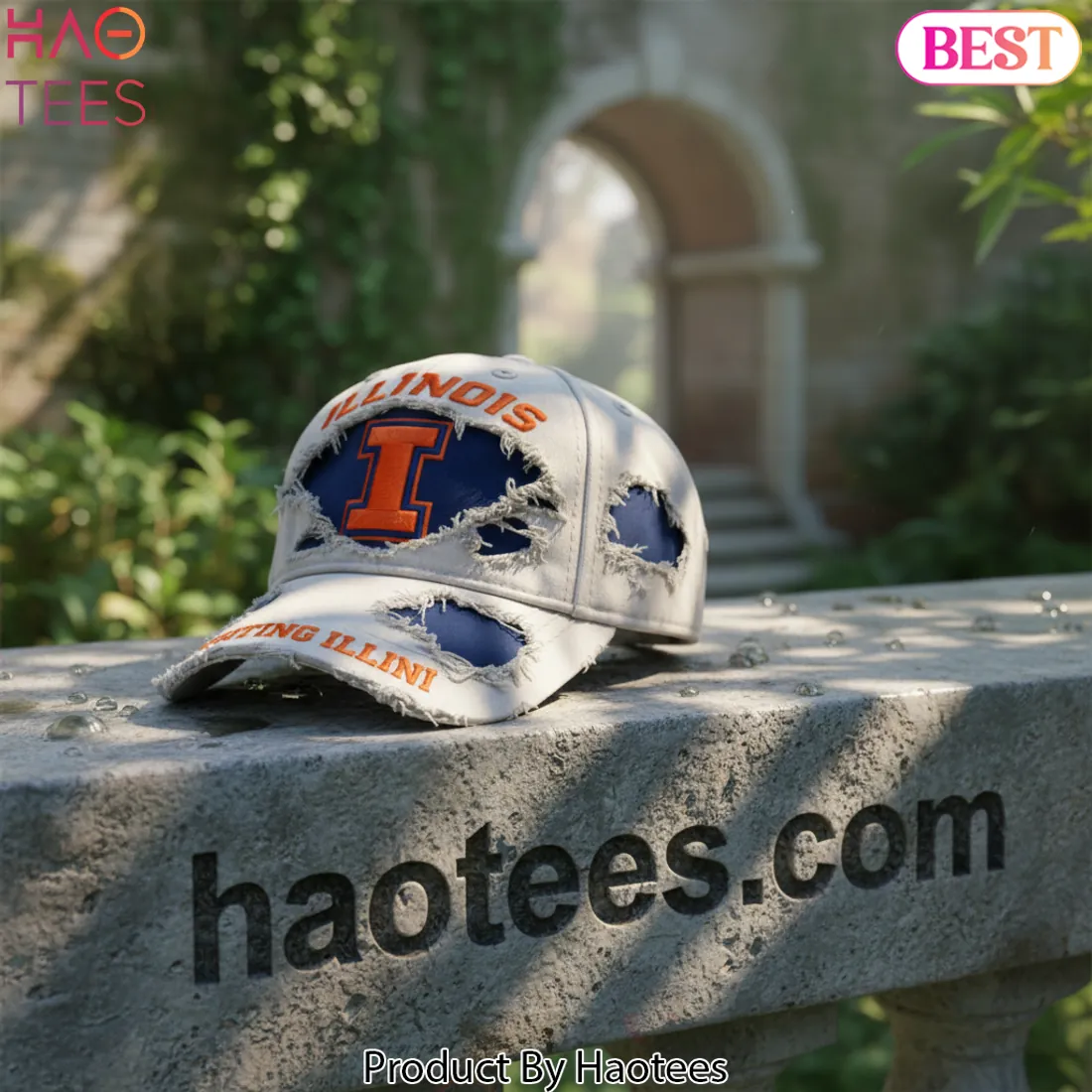 ILLINOIS Fighting Illini Distressed Embroidered Baseball Cap