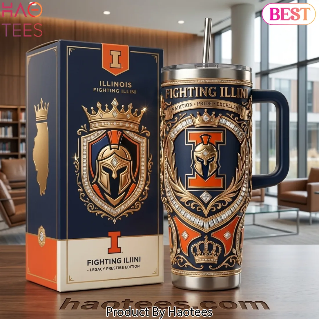 Illinois Fighting Illini Legacy Prestige Gold Crest 40oz Tumbler