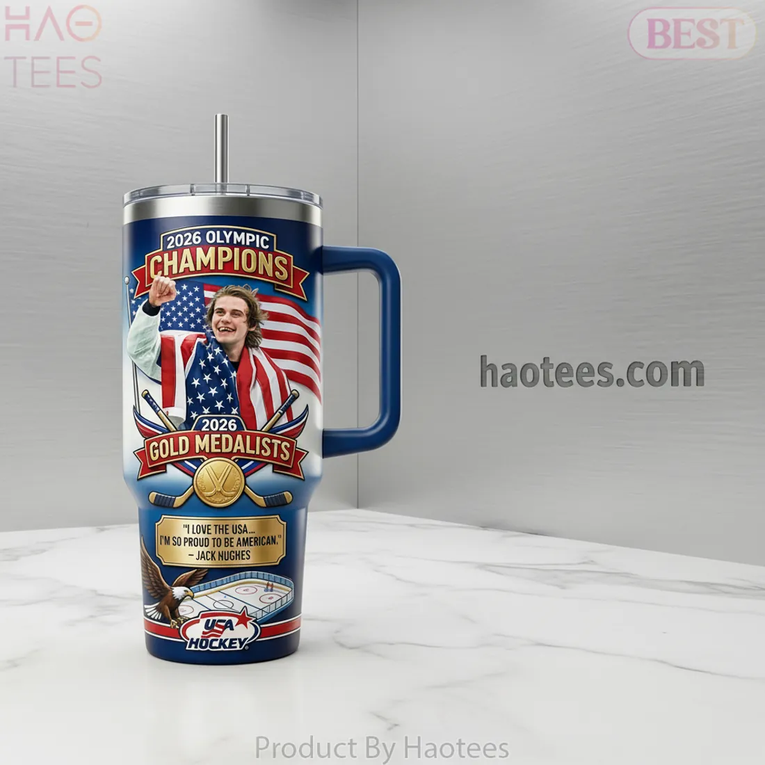 Jack Hughes 2026 Olympic Gold Medalist USA Hockey Commemorative Insulated Tumbler
