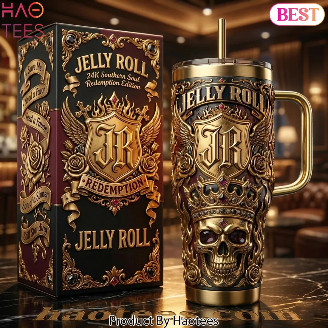 Jelly Roll 24K Southern Soul Redemption Edition Skull Crown Tumbler Jelly Roll 24K Southern Soul Redemption Edition Skull Crown Tumbler
