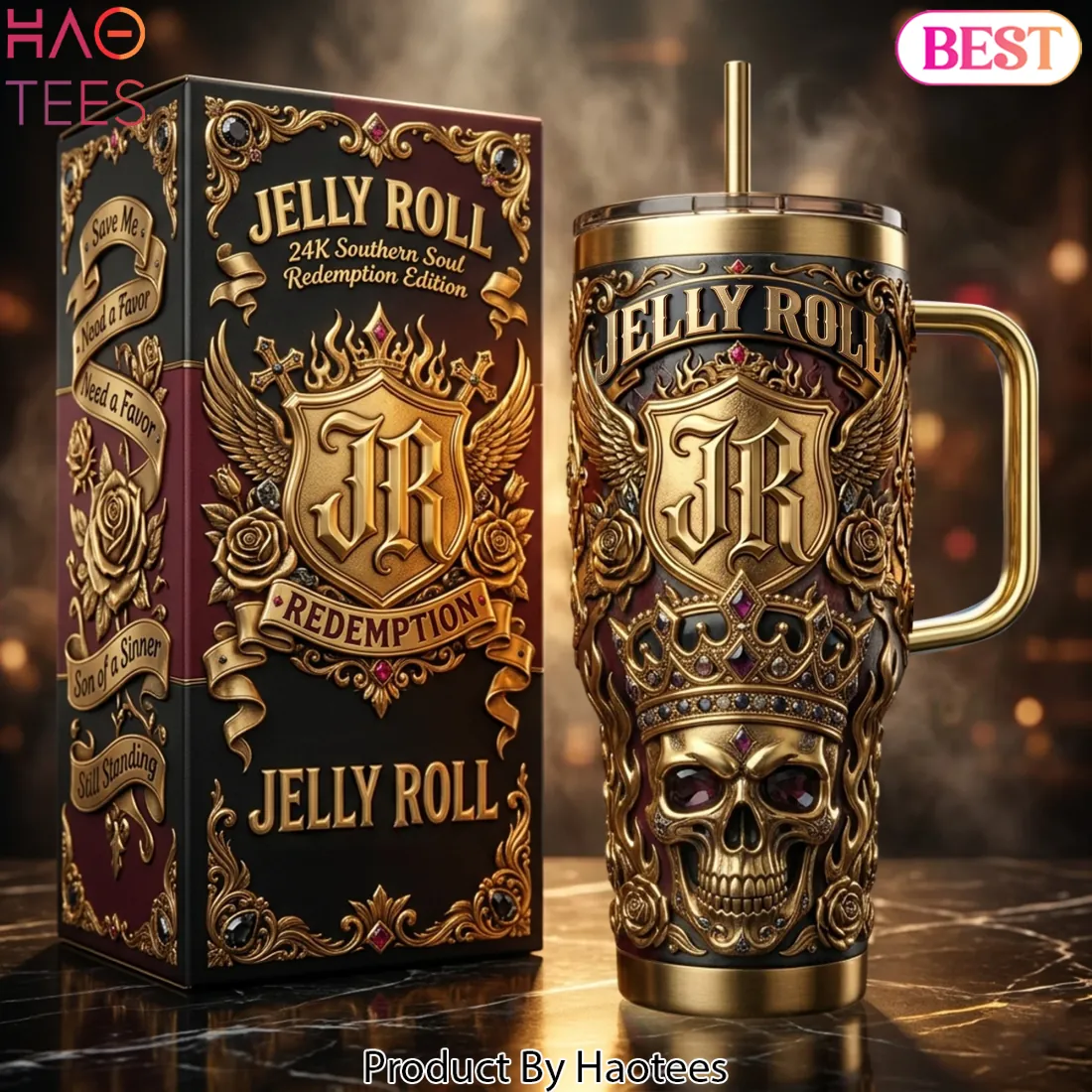 Jelly Roll 24K Southern Soul Redemption Edition Skull Crown Tumbler Jelly Roll 24K Southern Soul Redemption Edition Skull Crown Tumbler