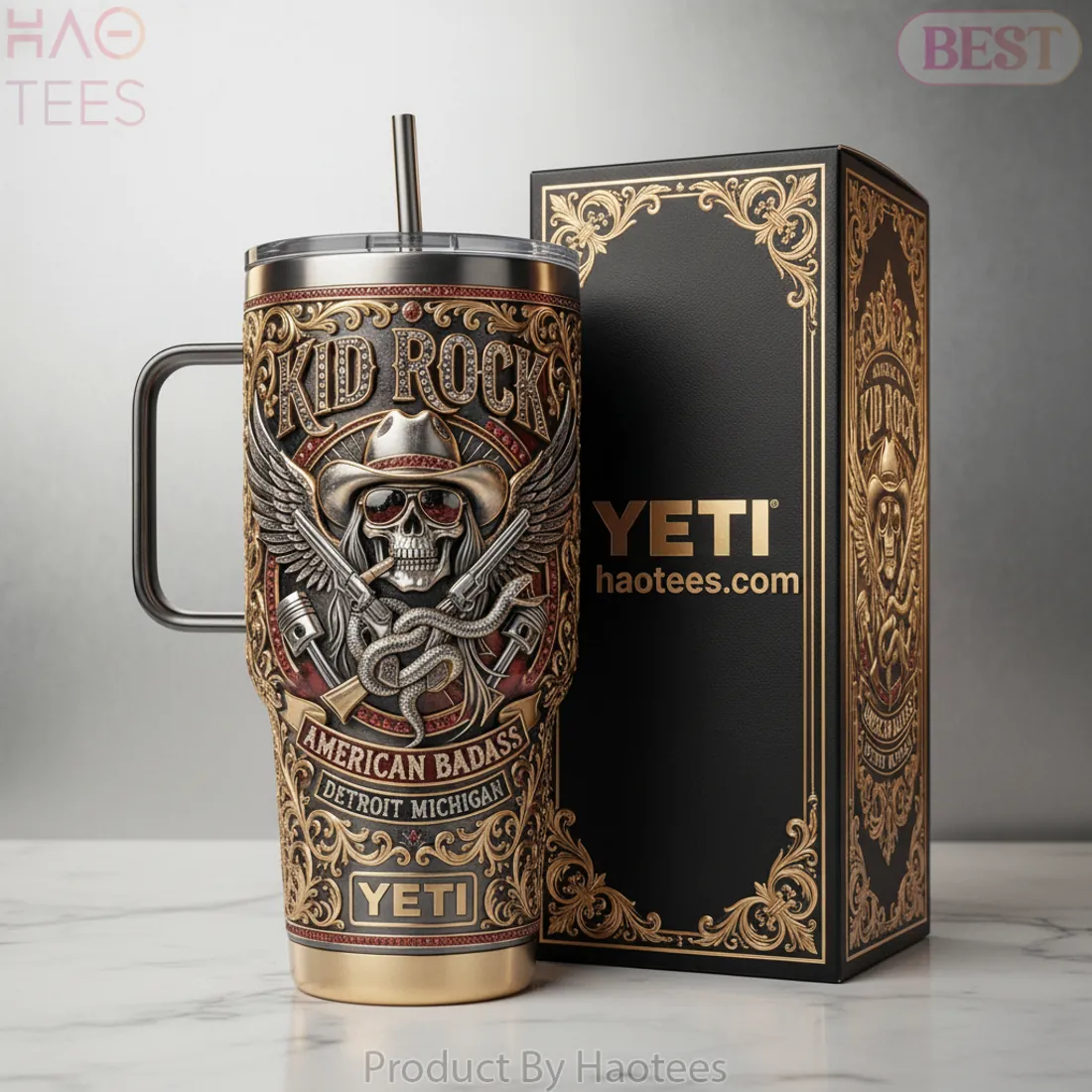 Kid Rock American Badass YETI 3D Ornate Metallic Tumbler Kid Rock American Badass YETI 3D Ornate Metallic Tumbler