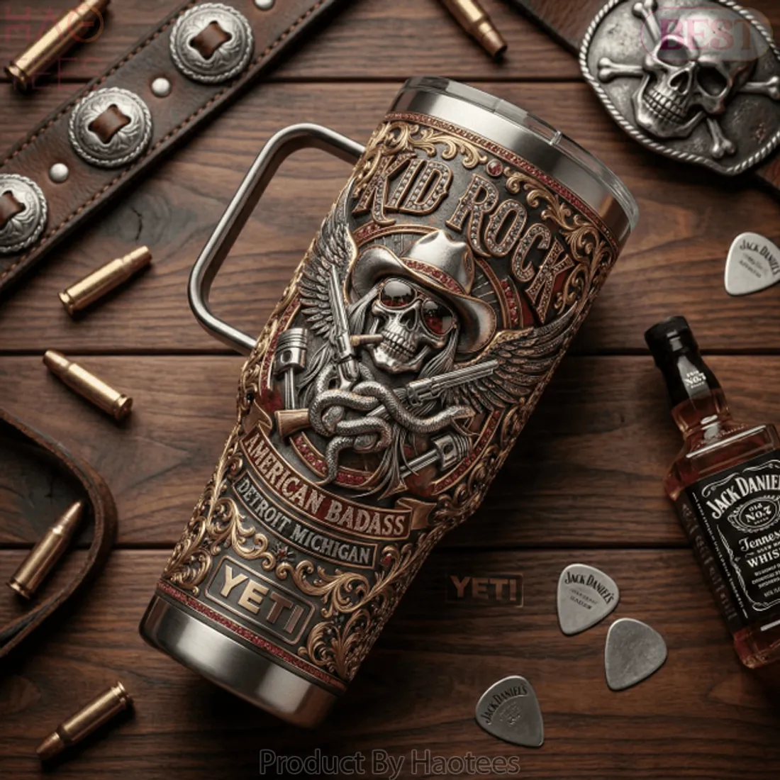 Kid Rock American Badass YETI 3D Ornate Metallic Tumbler Kid Rock American Badass YETI 3D Ornate Metallic Tumbler