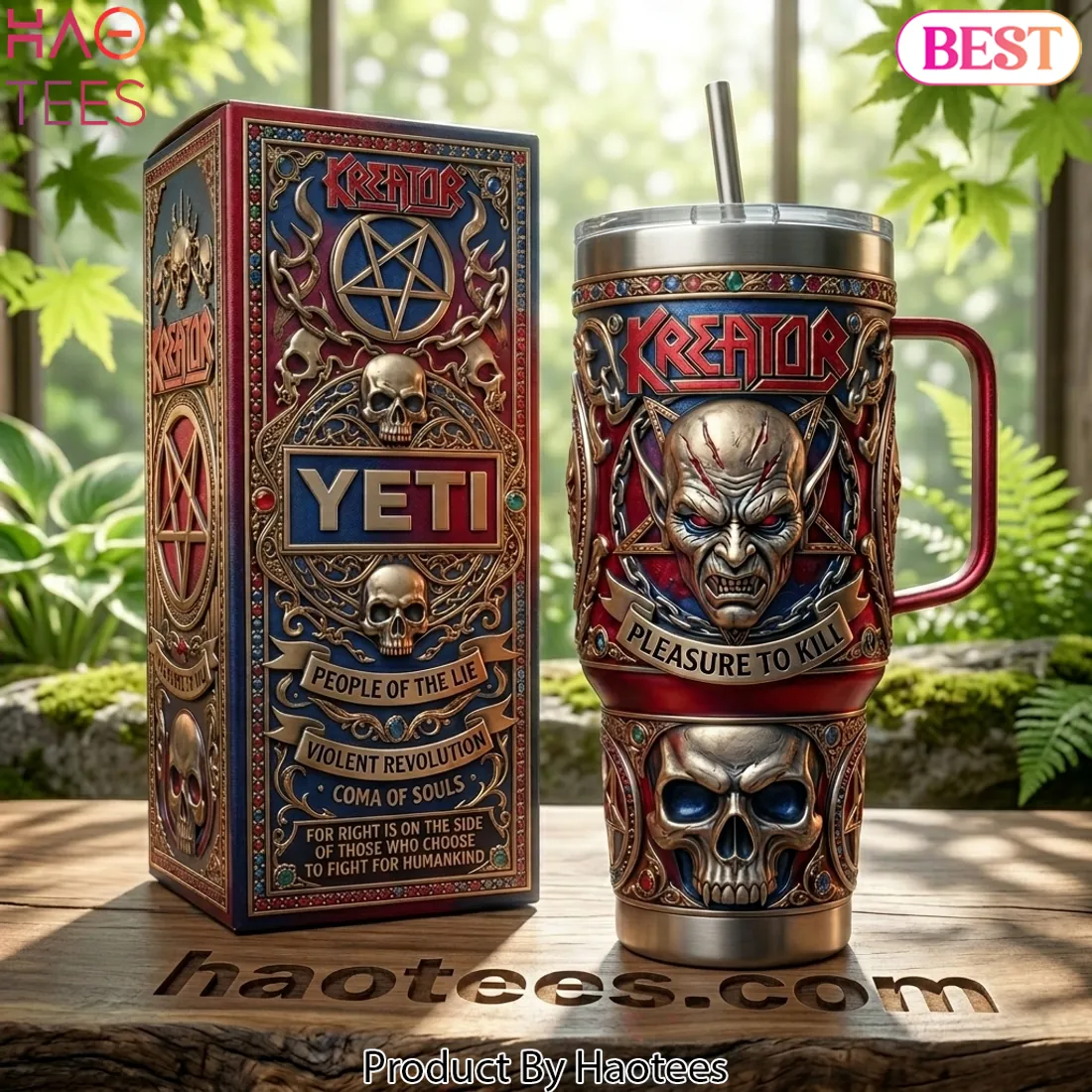 Kreator “Pleasure to Kill” 3D Embossed 40oz Yeti Style Tumbler with Handle Kreator “Pleasure to Kill” 3D Embossed 40oz Yeti Style Tumbler with Handle