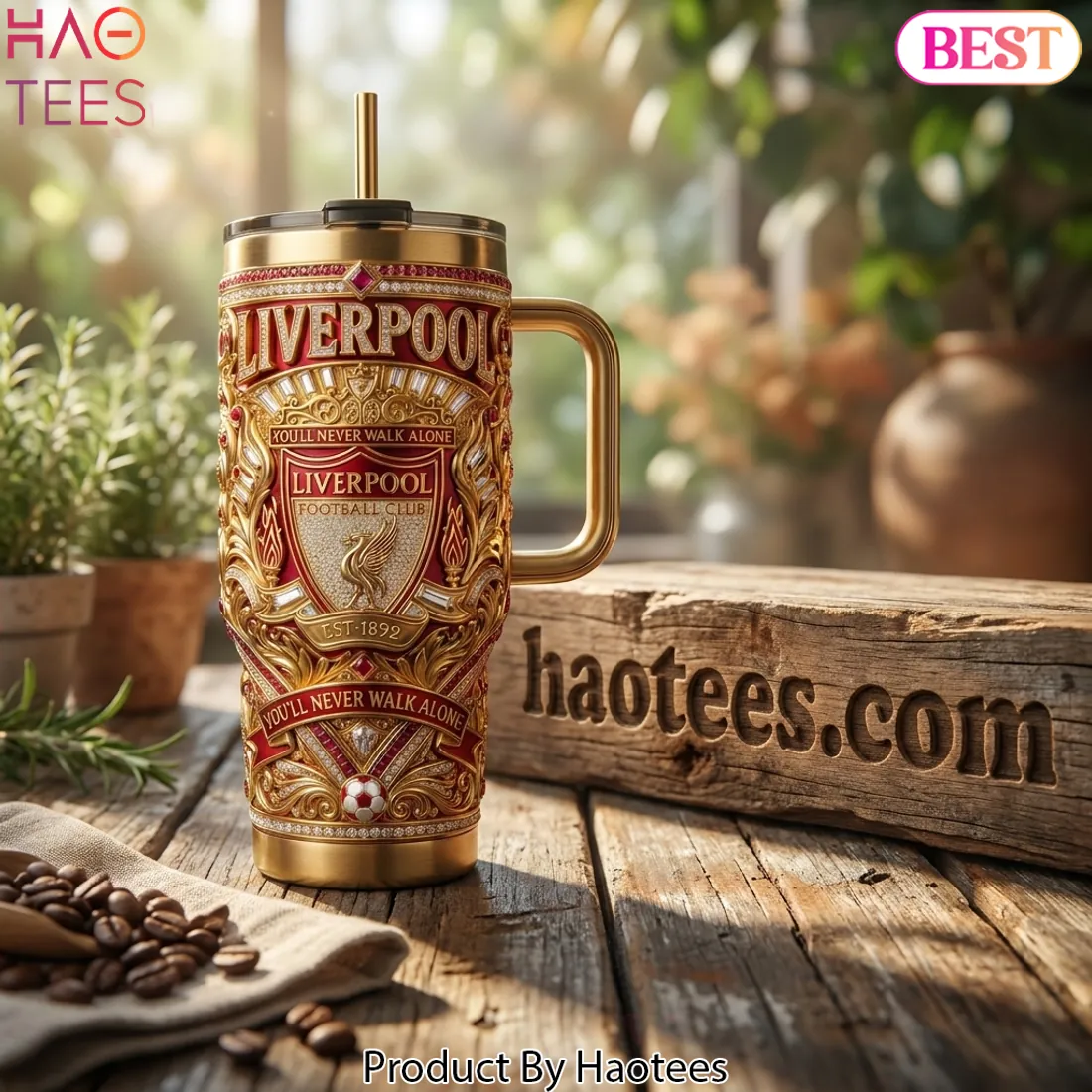 Liverpool FC You'll Never Walk Alone Luxury Gold Embossed Tumbler with Handle