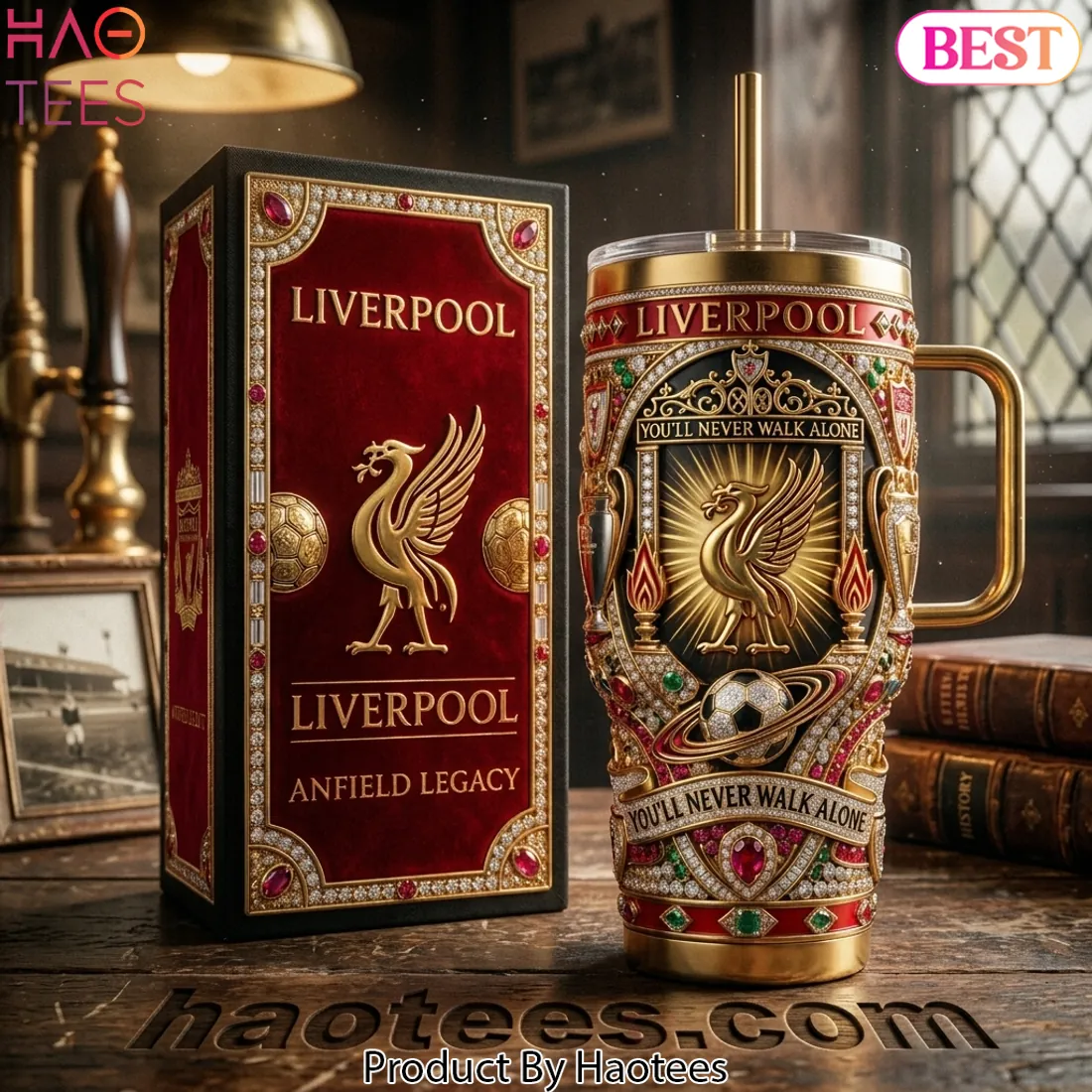 Liverpool FC You'll Never Walk Alone Luxury Jeweled 40oz Tumbler with Handle