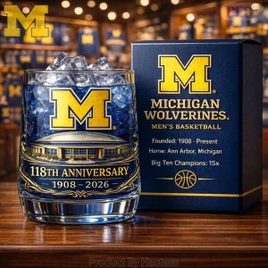 Michigan Wolverines 118th Anniversary Commemorative Crystal Whiskey Glass