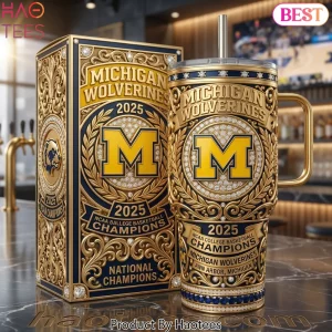 Michigan Wolverines 2025 NCAA Basketball Champions Premium Gold 40oz Insulated Tumbler With Handle Michigan Wolverines 2025 NCAA Basketball Champions Premium Gold 40oz Insulated Tumbler With Handle