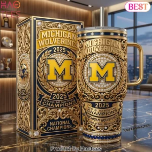 Michigan Wolverines 2025 NCAA Basketball Champions Premium Gold 40oz Insulated Tumbler With Handle
