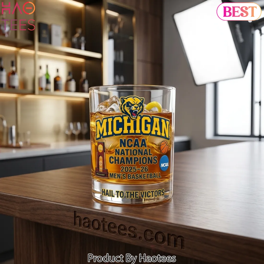 Michigan Wolverines NCAA Men's Basketball Champions 2025-26 Whiskey Glass