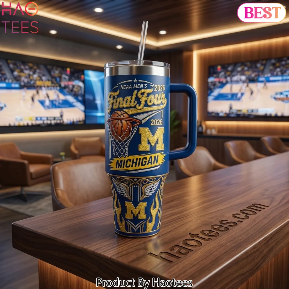 NCAA Men's Final Four 2026 Michigan Commemorative 40oz Premium Tumbler With Handle