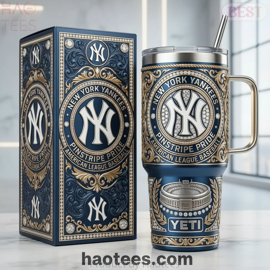 New York Yankees YETI Ornate Diamond 40 oz Insulated Handle Tumbler