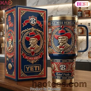 Ole Miss Rebels 40oz Gold Trim Insulated Stainless Steel Tumbler with Handle