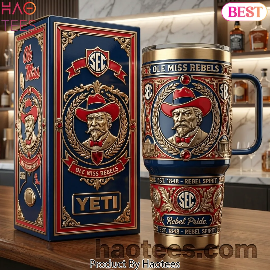 Ole Miss Rebels 40oz Gold Trim Insulated Stainless Steel Tumbler with Handle Ole Miss Rebels 40oz Gold Trim Insulated Stainless Steel Tumbler with Handle