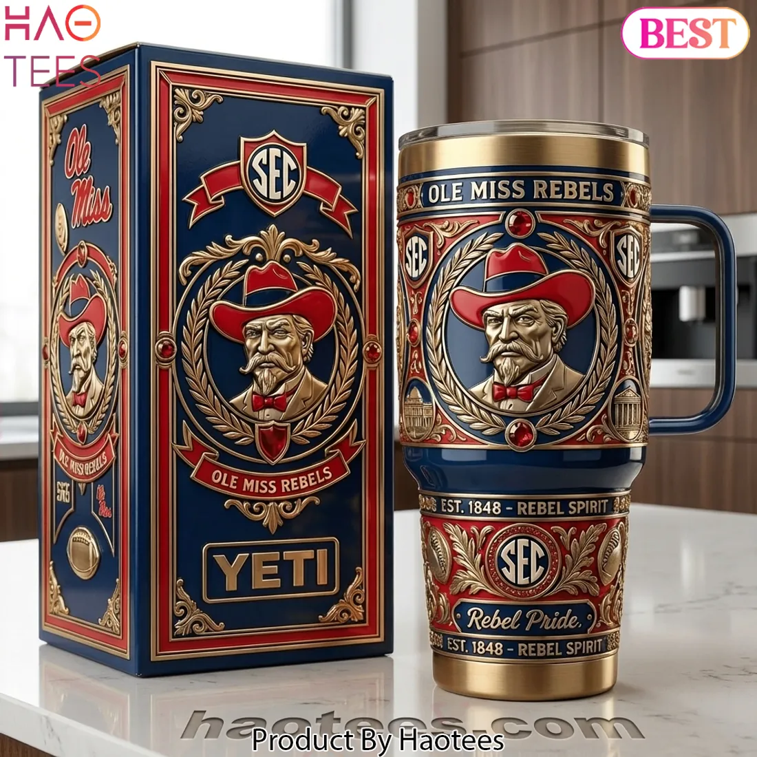 Ole Miss Rebels 40oz Gold Trim Insulated Stainless Steel Tumbler with Handle Ole Miss Rebels 40oz Gold Trim Insulated Stainless Steel Tumbler with Handle