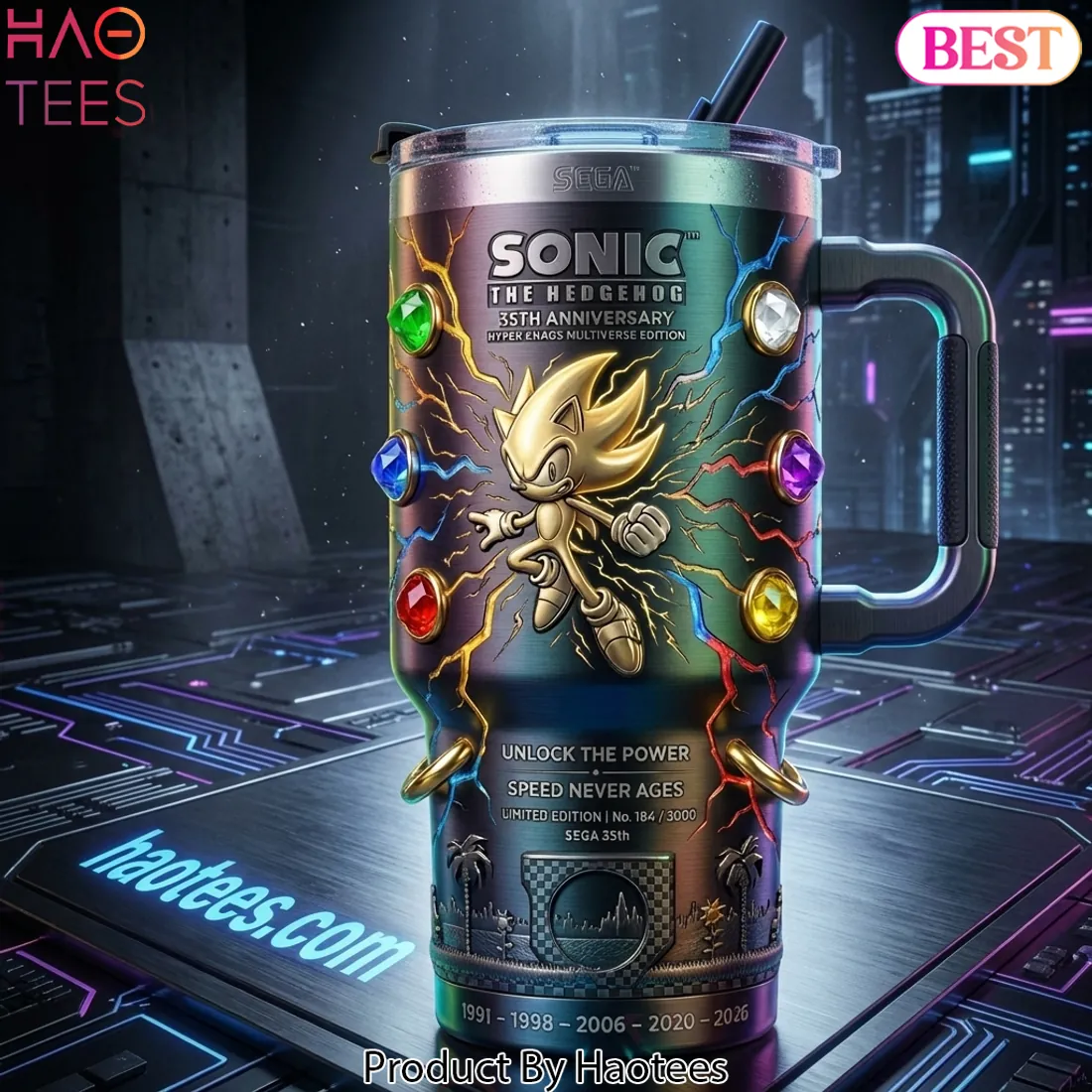 Sonic The Hedgehog 35th Anniversary Hyper Chaos Multiverse Limited Edition Tumbler