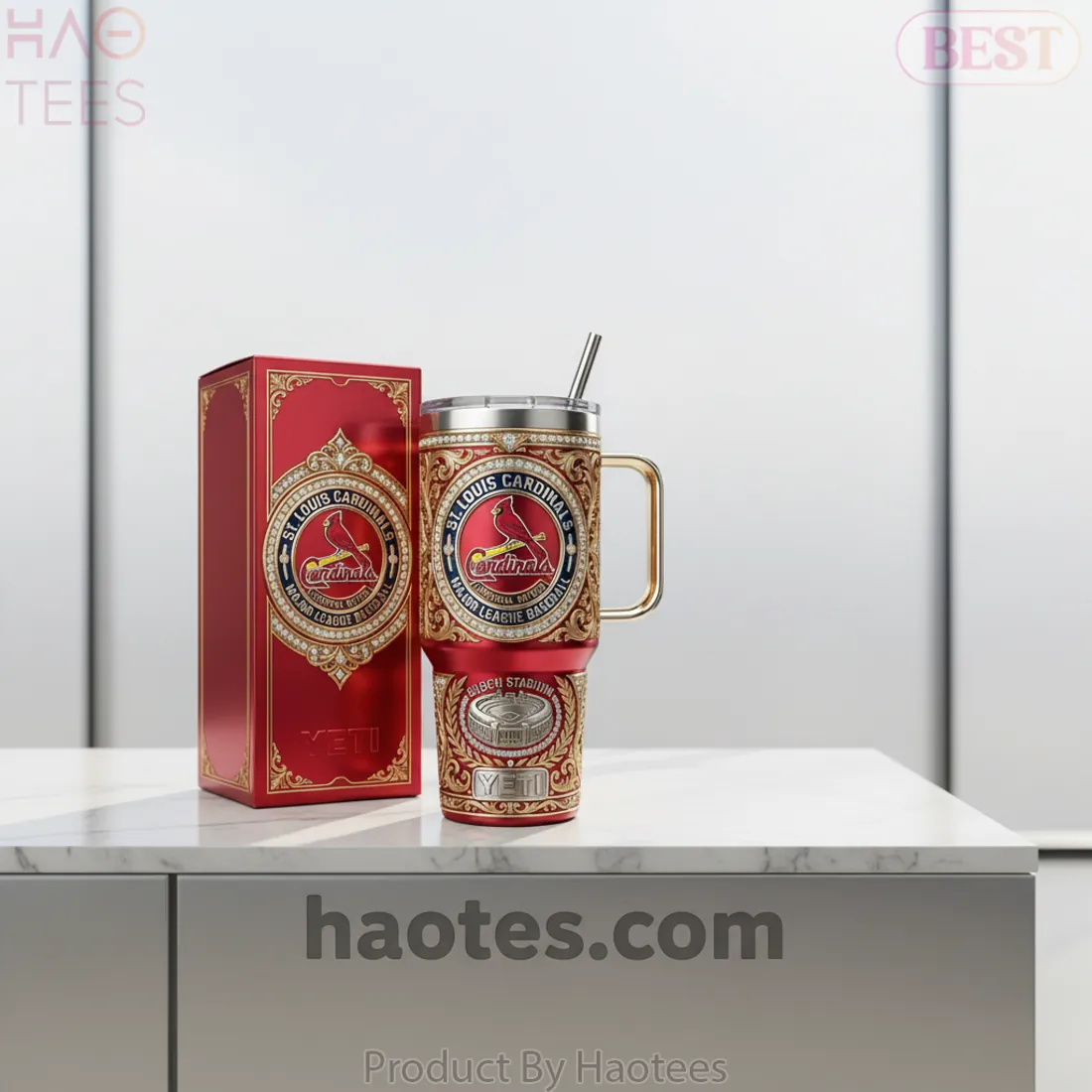 St. Louis Cardinals Luxury Diamond 40oz Insulated Tumbler with Lid and Handle