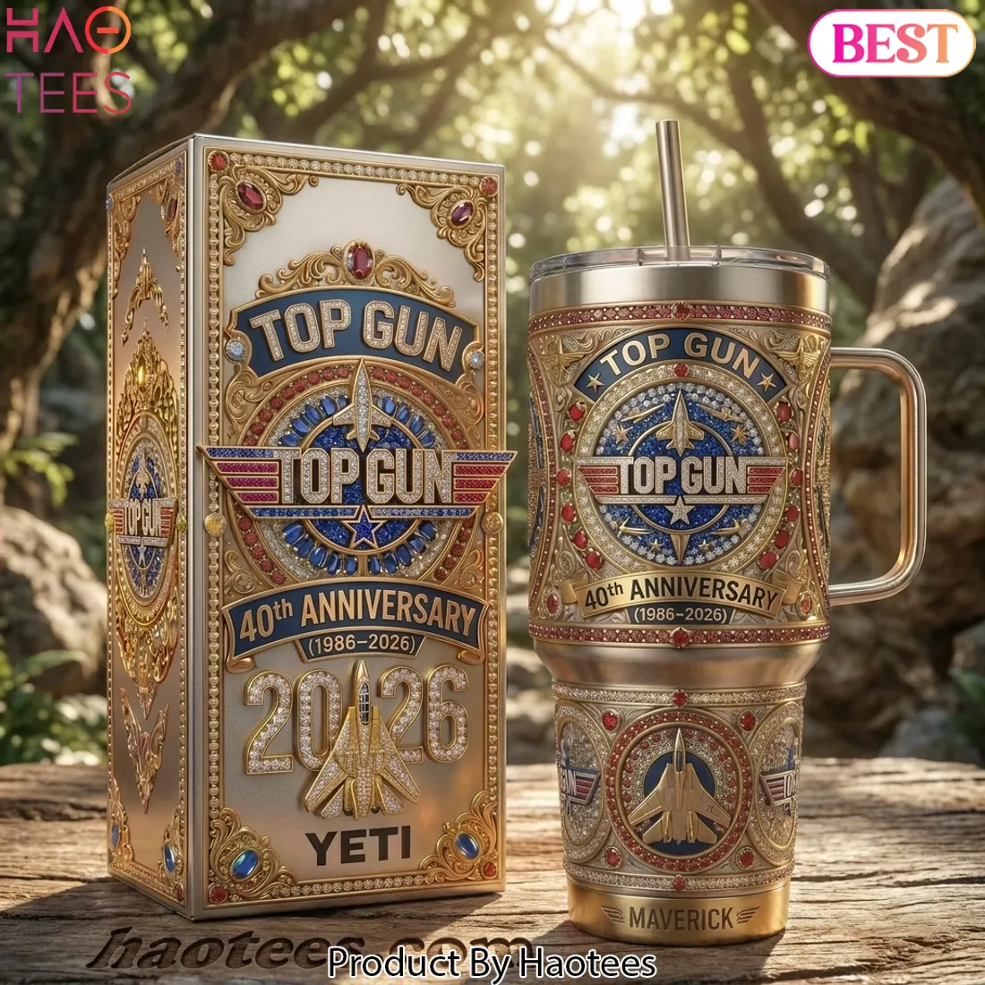 Top Gun 40th Anniversary Luxury Gold Jeweled Handle Tumbler Top Gun 40th Anniversary Luxury Gold Jeweled Handle Tumbler