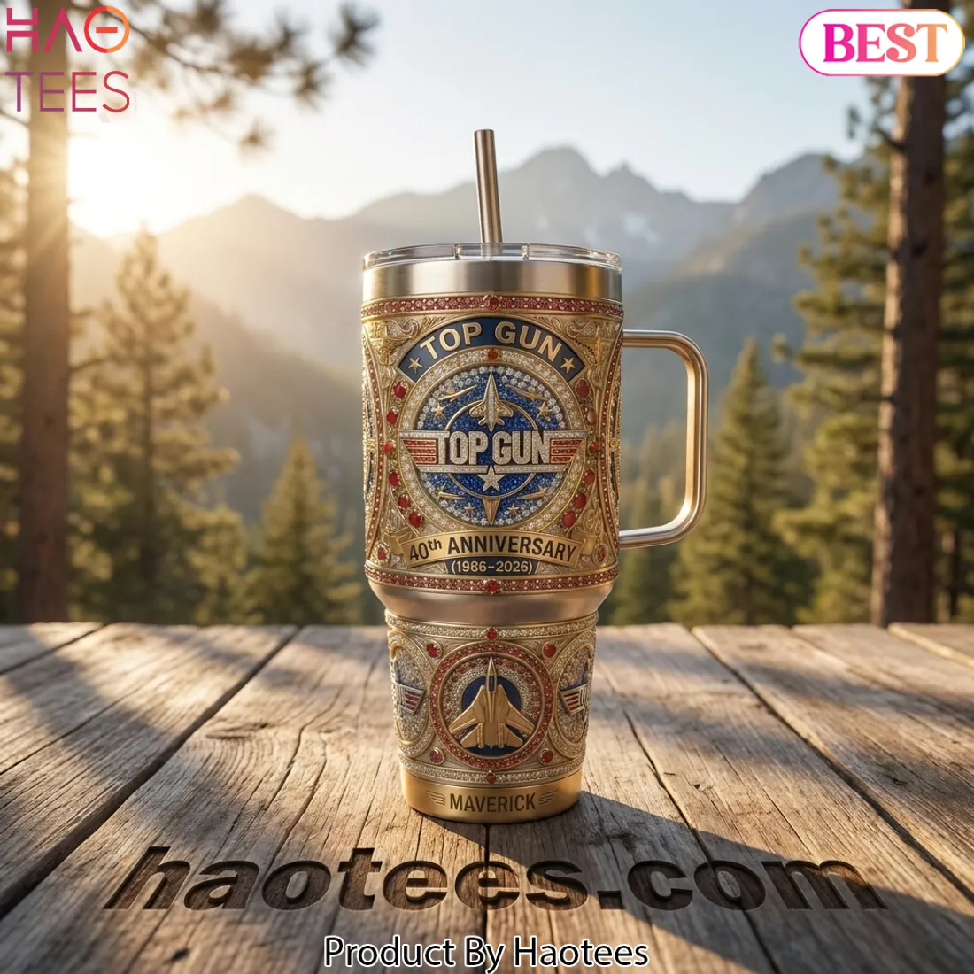 Top Gun 40th Anniversary Luxury Gold Jeweled Handle Tumbler Top Gun 40th Anniversary Luxury Gold Jeweled Handle Tumbler
