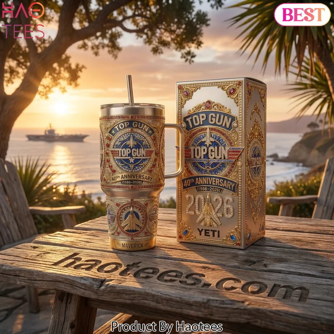Top Gun 40th Anniversary Luxury Gold Jeweled Handle Tumbler Top Gun 40th Anniversary Luxury Gold Jeweled Handle Tumbler