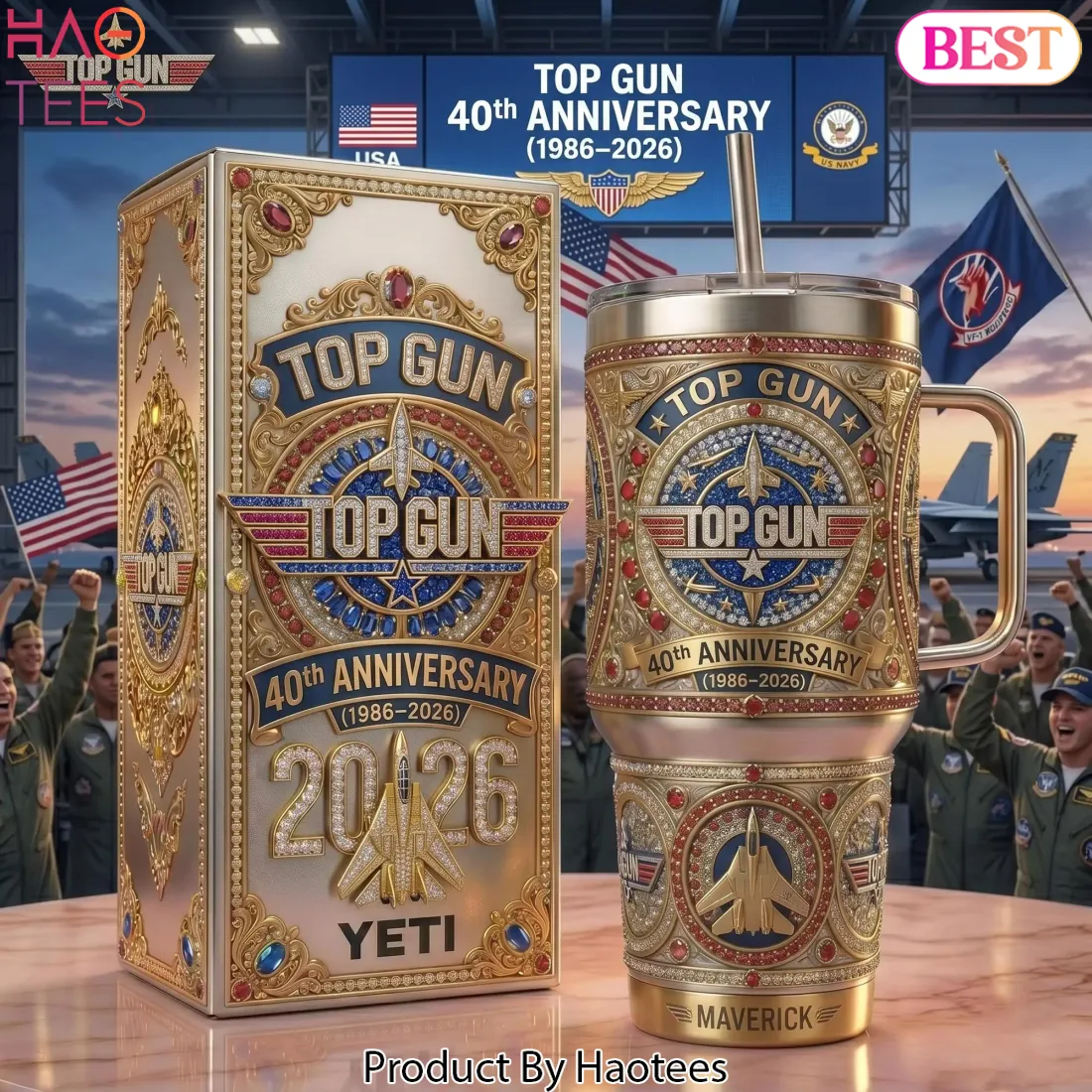 Top Gun 40th Anniversary Luxury Gold Jeweled Handle Tumbler Top Gun 40th Anniversary Luxury Gold Jeweled Handle Tumbler