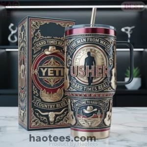 Usher The Man From Waco Premium Ornate Gold Black Western Tumbler
