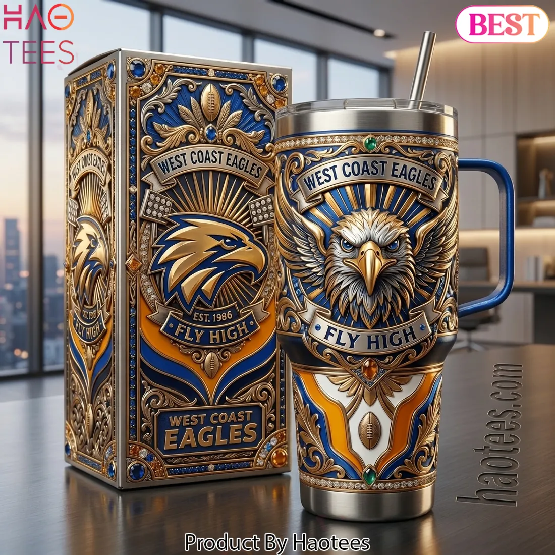 West Coast Eagles Luxury Eagle Emblem 40oz Tumbler With Handle
