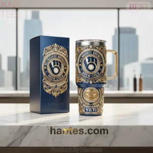 YETI Milwaukee Brewers Luxury Gold Diamond 40oz Insulated Tumbler with Handle