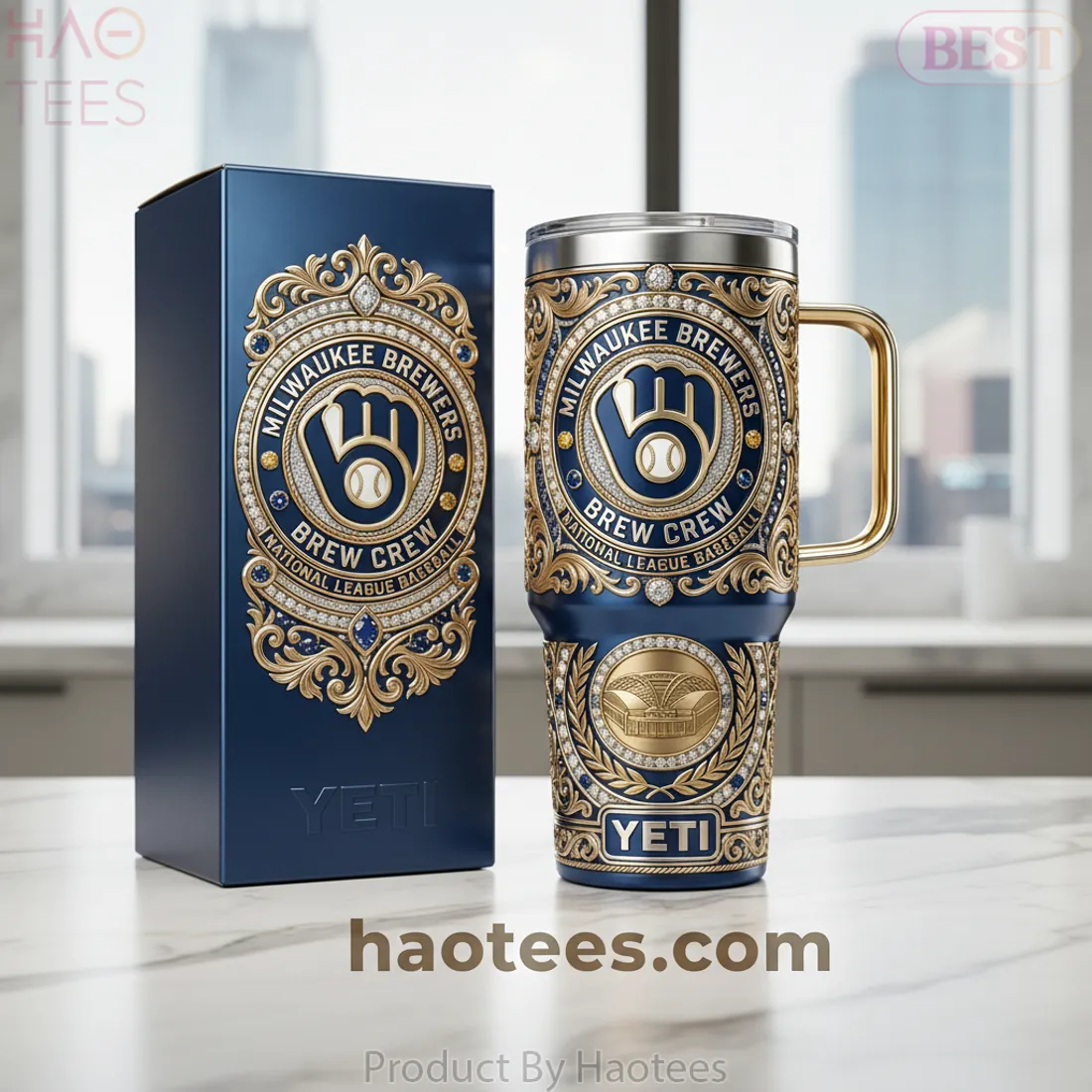 YETI Milwaukee Brewers Luxury Gold Diamond 40oz Insulated Tumbler with Handle