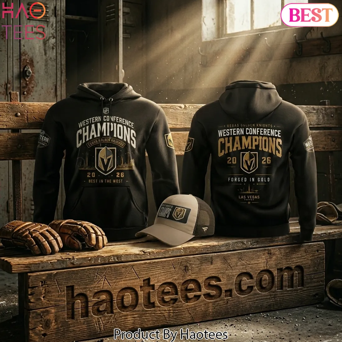 Vegas Golden Knights 2026 Western Conference Champions Forged in Gold Hoodie