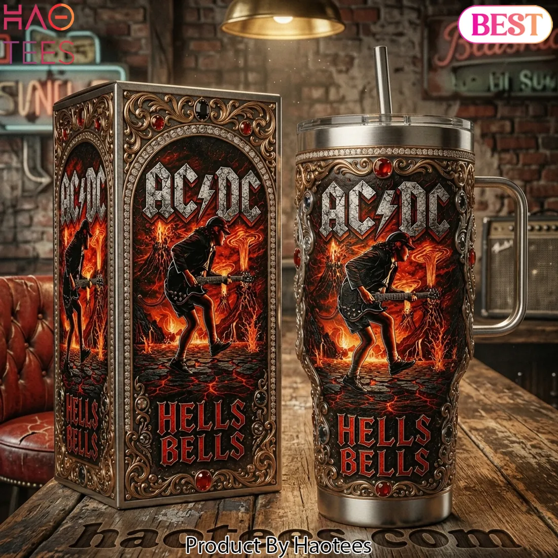 AC/DC Hells Bells Ornate Rock Band Tumbler