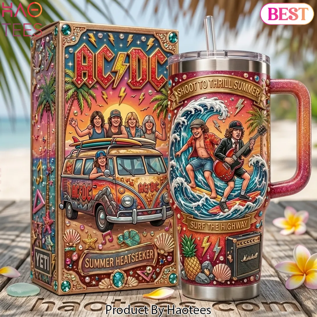 AC/DC Shoot to Thrill Summer Surfing Beach Handled Tumbler AC/DC Shoot to Thrill Summer Surfing Beach Handled Tumbler
