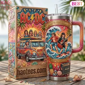 AC/DC Shoot to Thrill Summer Surfing Beach Handled Tumbler