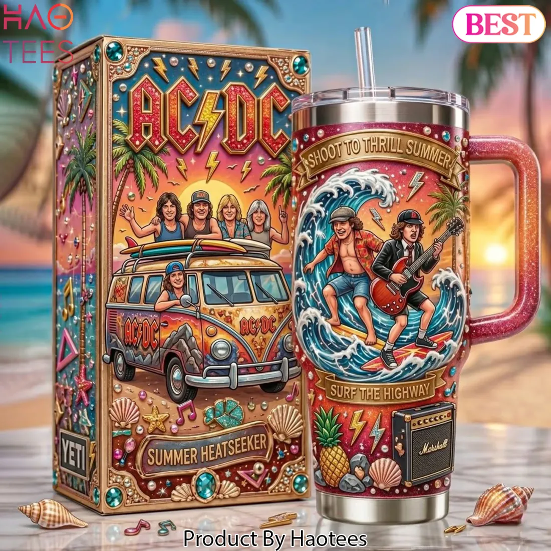 AC/DC Shoot to Thrill Summer Surfing Beach Handled Tumbler AC/DC Shoot to Thrill Summer Surfing Beach Handled Tumbler