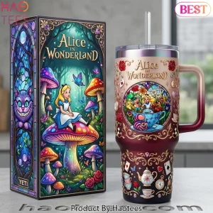 Alice in Wonderland Stained Glass Design Tumbler With Handle