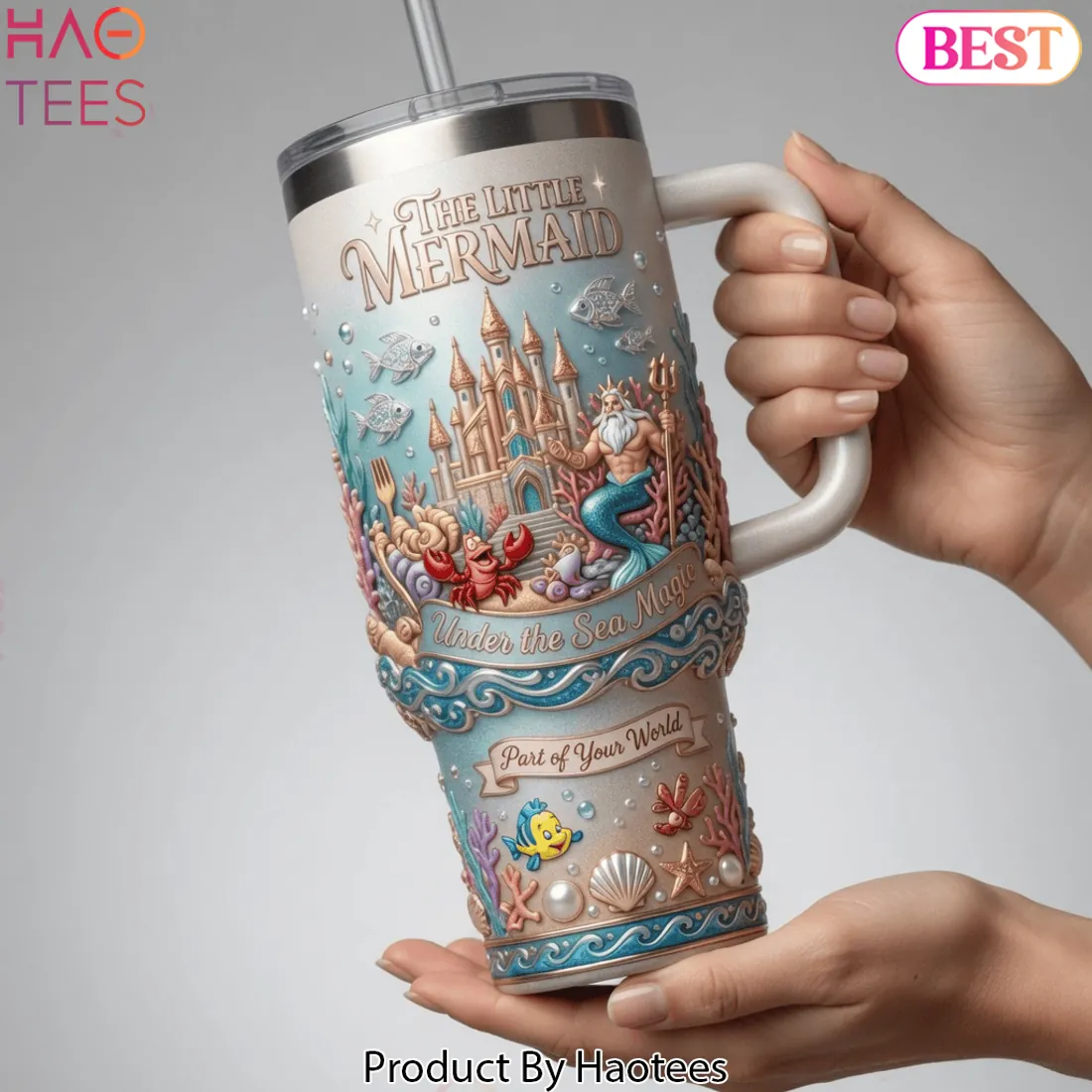 Ariel The Little Mermaid Part of Your World Premium 40oz Tumbler With Handle Ariel The Little Mermaid Part of Your World Premium 40oz Tumbler With Handle