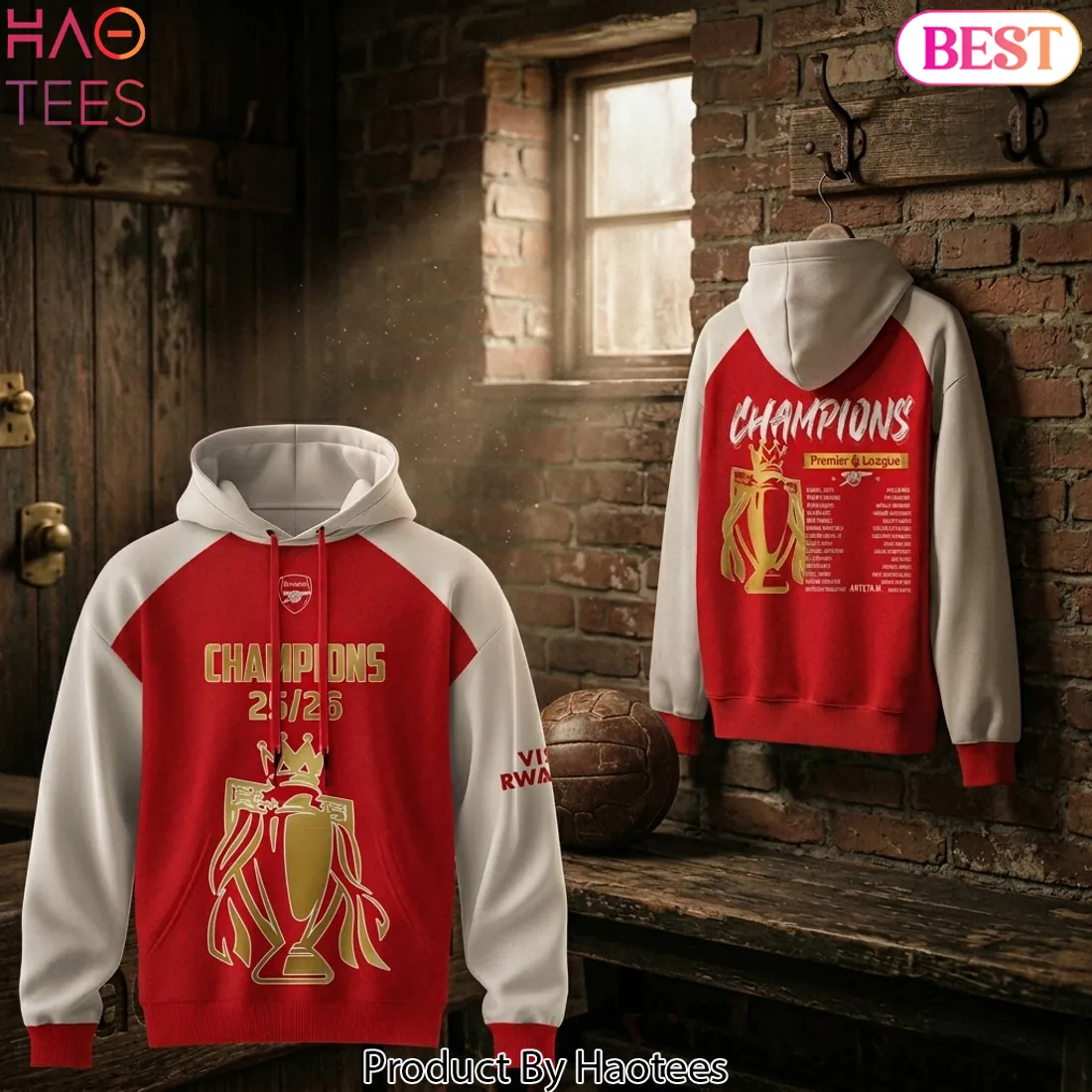 Arsenal Champions 2025/2026 Premier League Gold Trophy Limited Edition Hoodie
