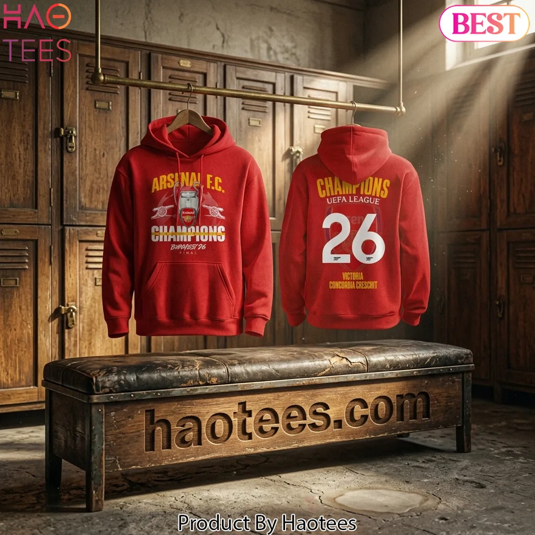 Arsenal FC Champions League Budapest 26 Final Commemorative Red Hoodie