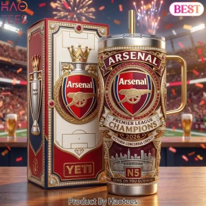 Arsenal Premier League Champions 2026 Luxury Gold Tumbler With Handle