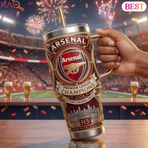 Arsenal Premier League Champions 2026 Luxury Gold Tumbler With Handle