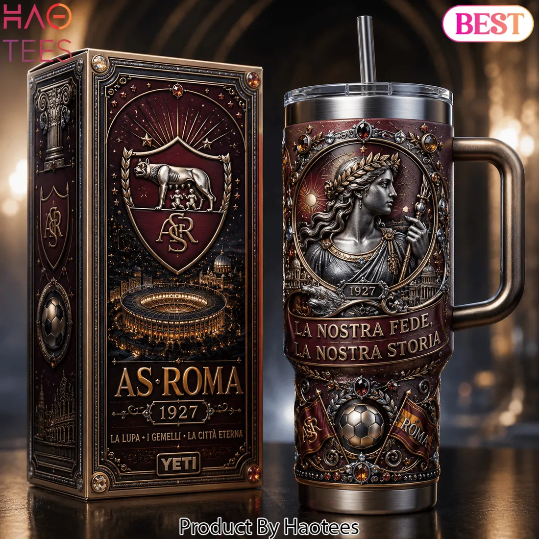 AS Roma 1927 “La Nostra Fede” Commemorative 40oz Tumbler with Handle AS Roma 1927 “La Nostra Fede” Commemorative 40oz Tumbler with Handle