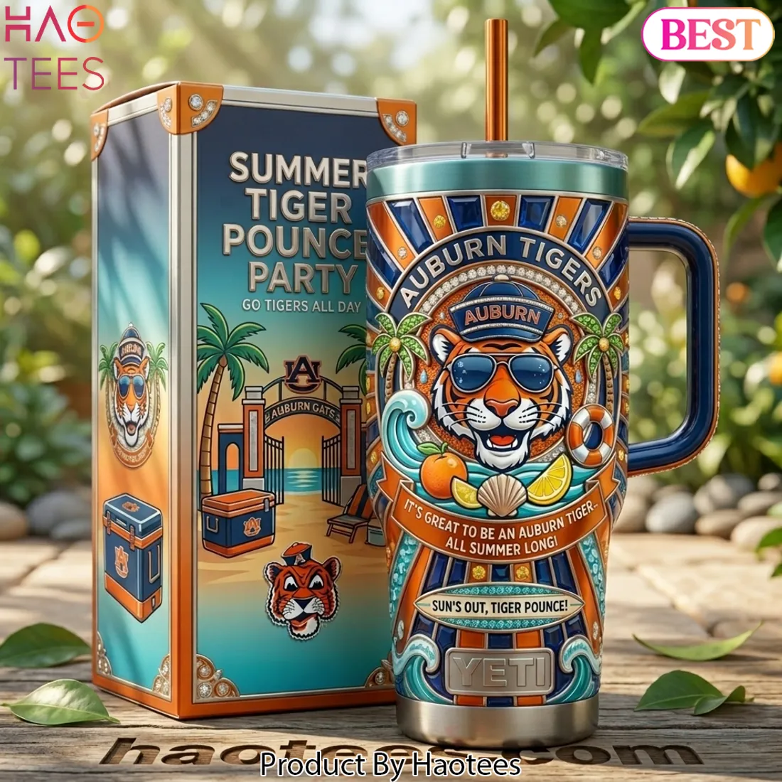 Auburn Tigers Summer Pounce Party Premium 40oz Tumbler with Handle