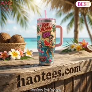 Bad Bunny Summer Vacation 40oz Insulated Tumbler with Handle