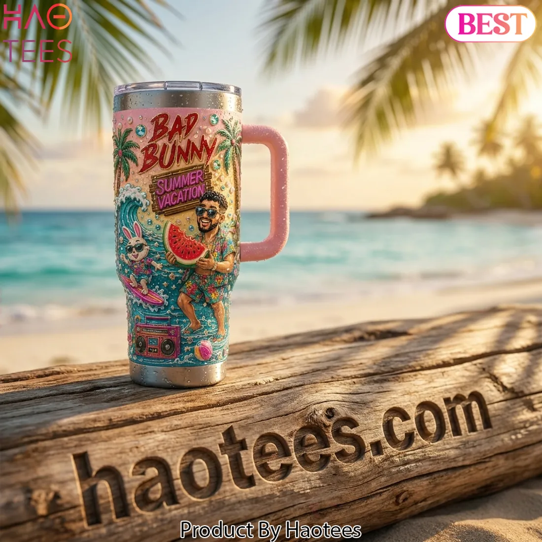 Bad Bunny Summer Vacation 40oz Insulated Tumbler with Handle
