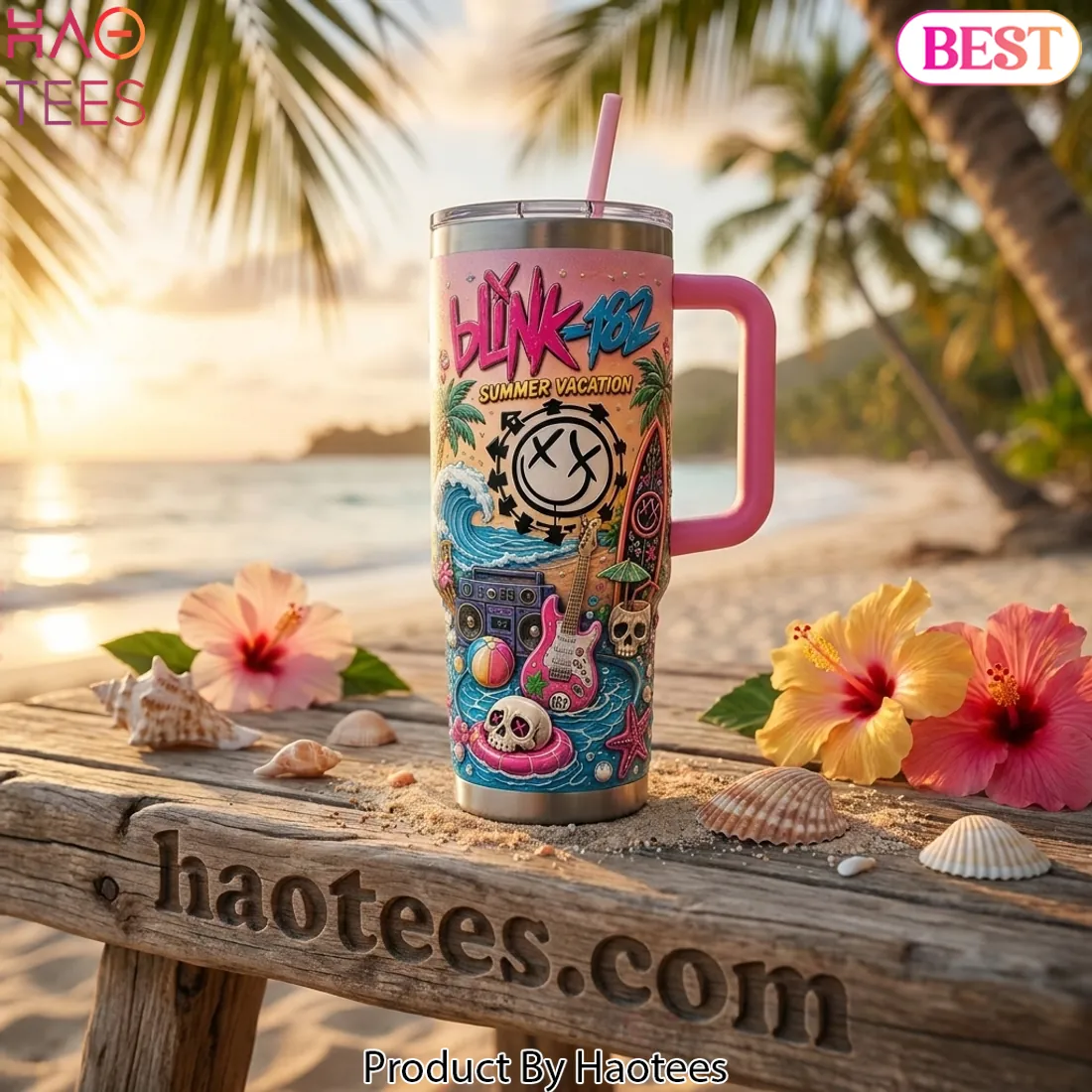 Blink-182 Summer Vacation 40oz Insulated Tumbler With Handle Blink-182 Summer Vacation 40oz Insulated Tumbler With Handle