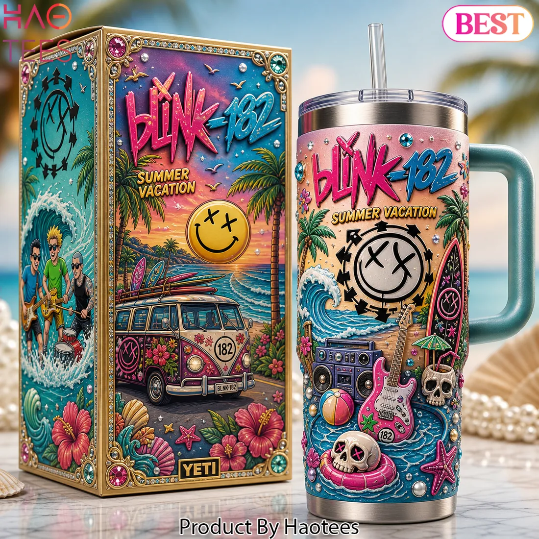 Blink-182 Summer Vacation 40oz Insulated Tumbler With Handle Blink-182 Summer Vacation 40oz Insulated Tumbler With Handle