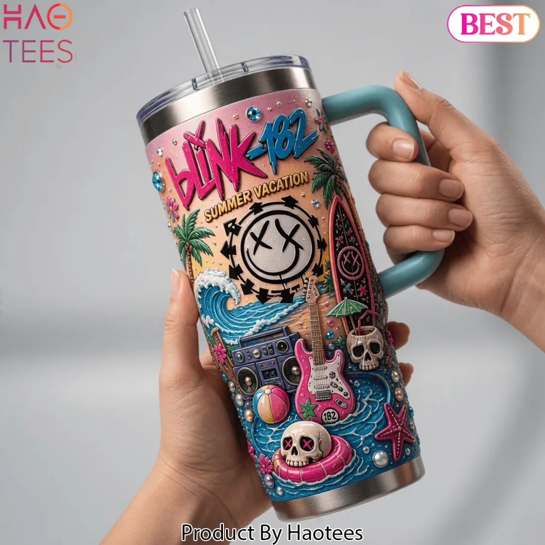 Blink-182 Summer Vacation 40oz Insulated Tumbler With Handle Blink-182 Summer Vacation 40oz Insulated Tumbler With Handle
